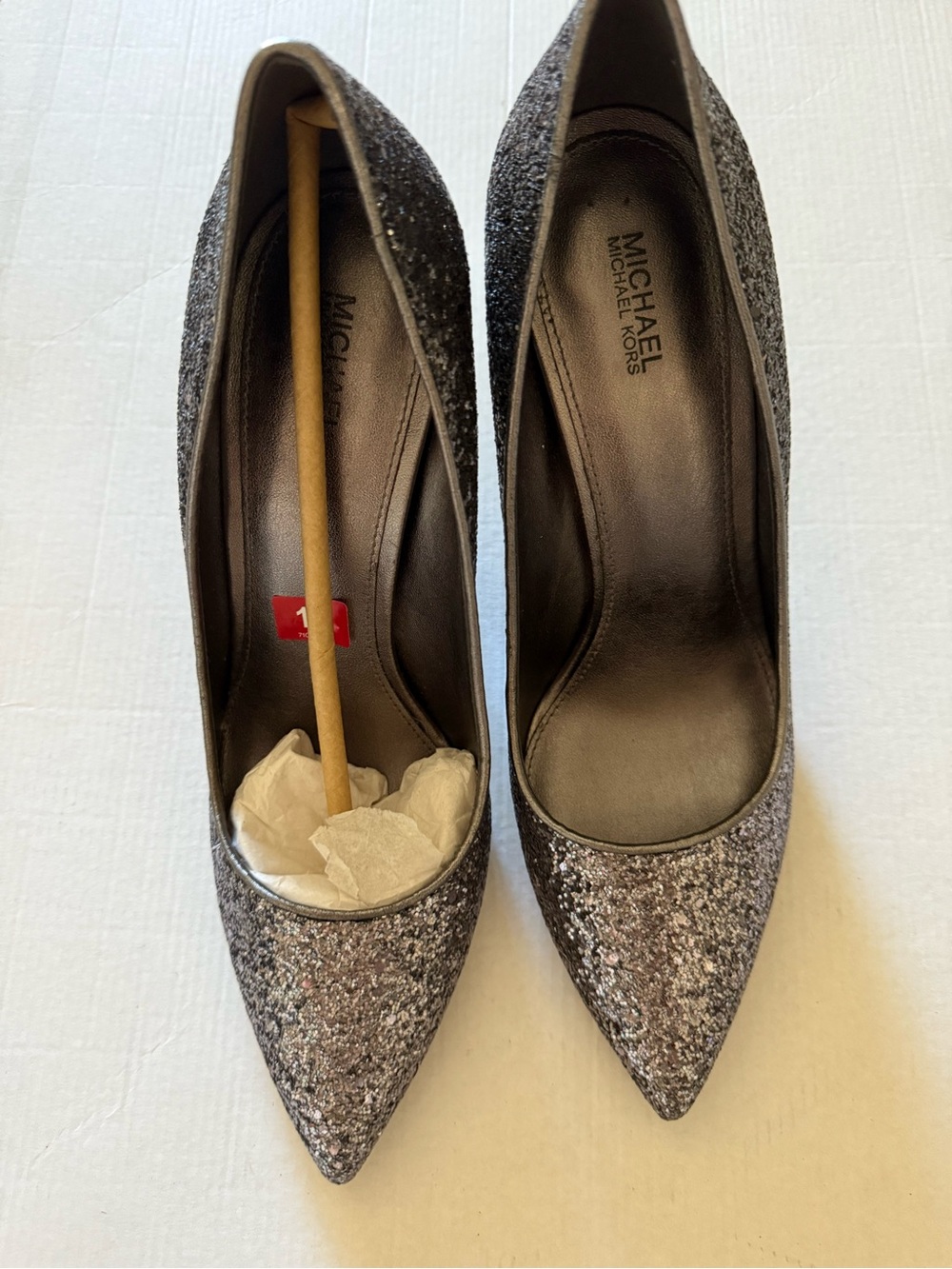 Michael Kors Glitter Pointed Toe Pumps in Silver Metallic